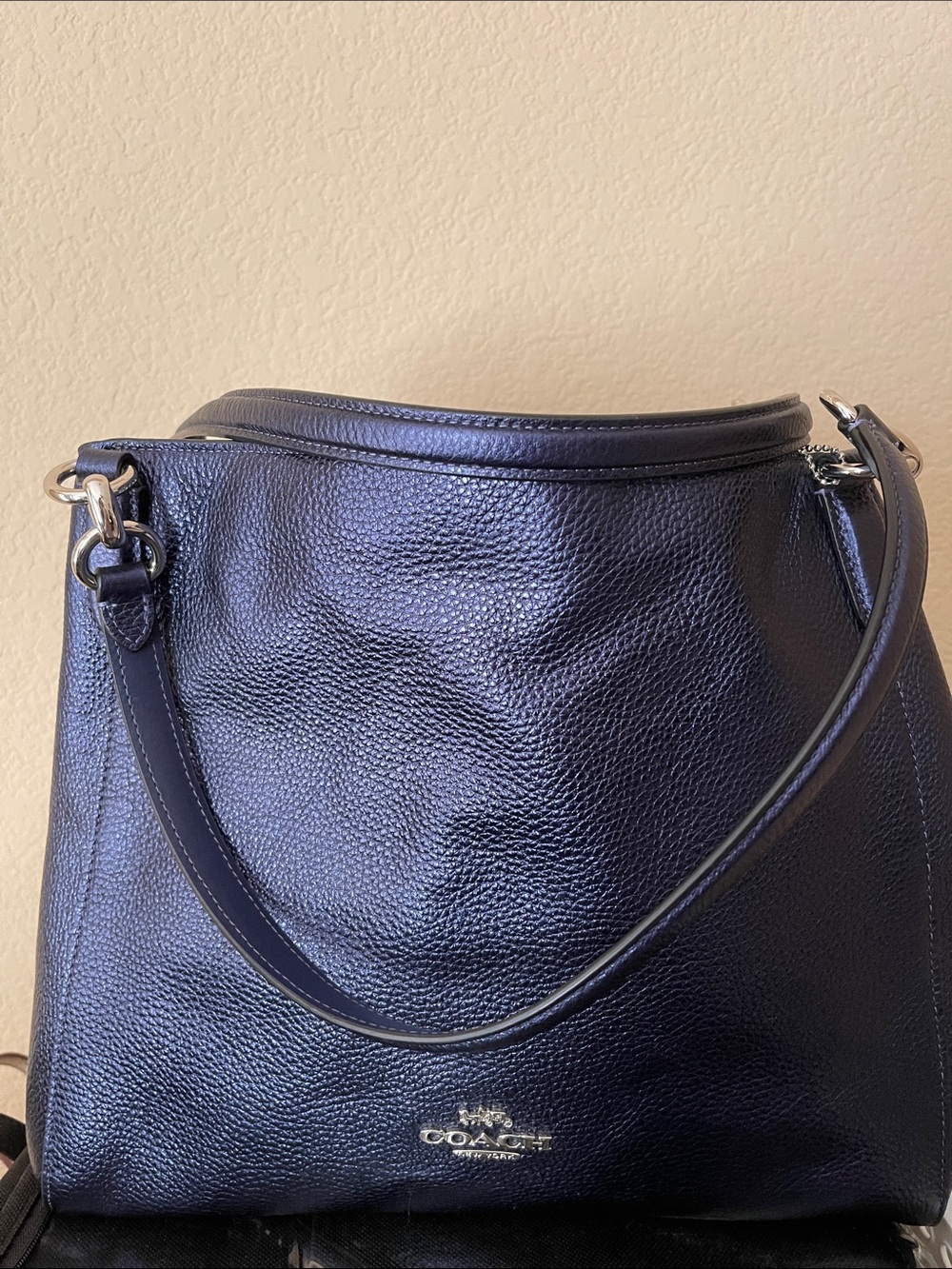 Hallie Coach Iridescent (sheen) navy Pebbled Leather Shoulder Bag